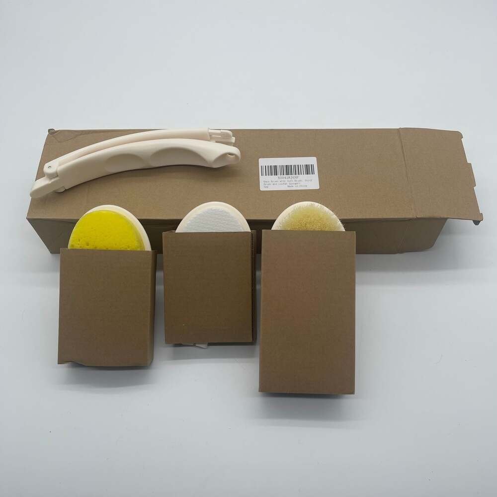 3-in-1 Foldable Back Brush‎ Set with Soft, Stiff, and Loofah Sponge